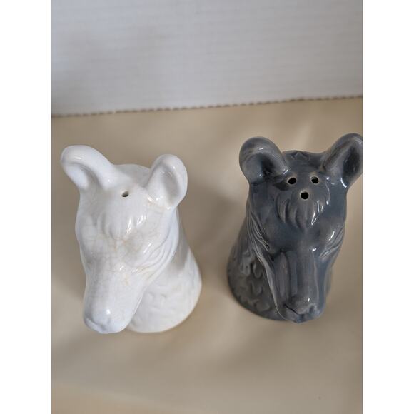 Llama Salt & Pepper Shakers Set  White & Gray Crakle Glaze Retro Kitchen Decor - Picture 4 of 8
